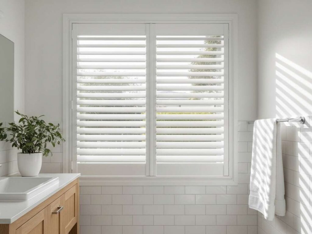 white pvc shutters in a bathroom