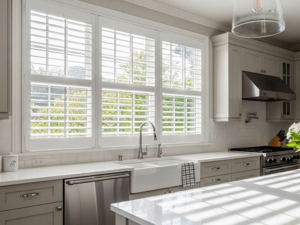 white pvc shutters in a kitchen